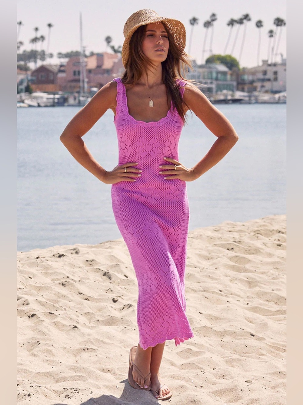 Saltwater Luxe Ashley Midi Pink Cotton Knit Dress
